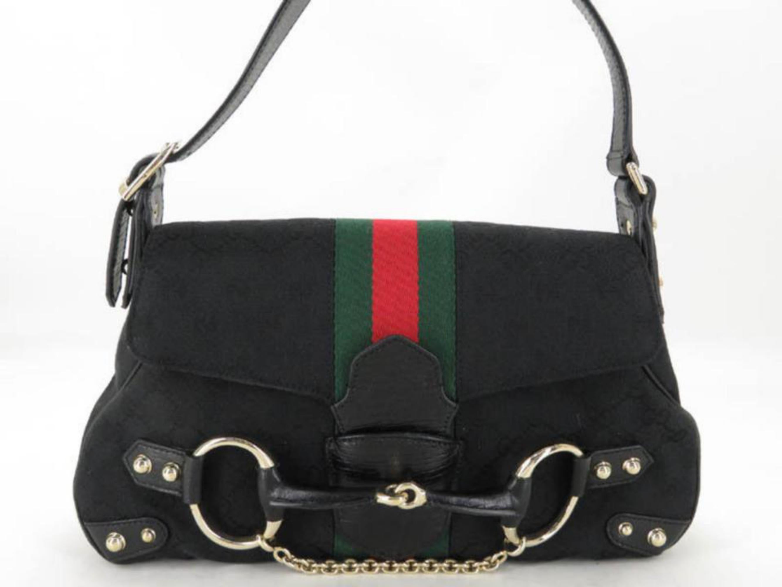 Gucci Horsebit Sherry Web Chain Flap 867901 Black Canvas Shoulder Bag For Sale 3