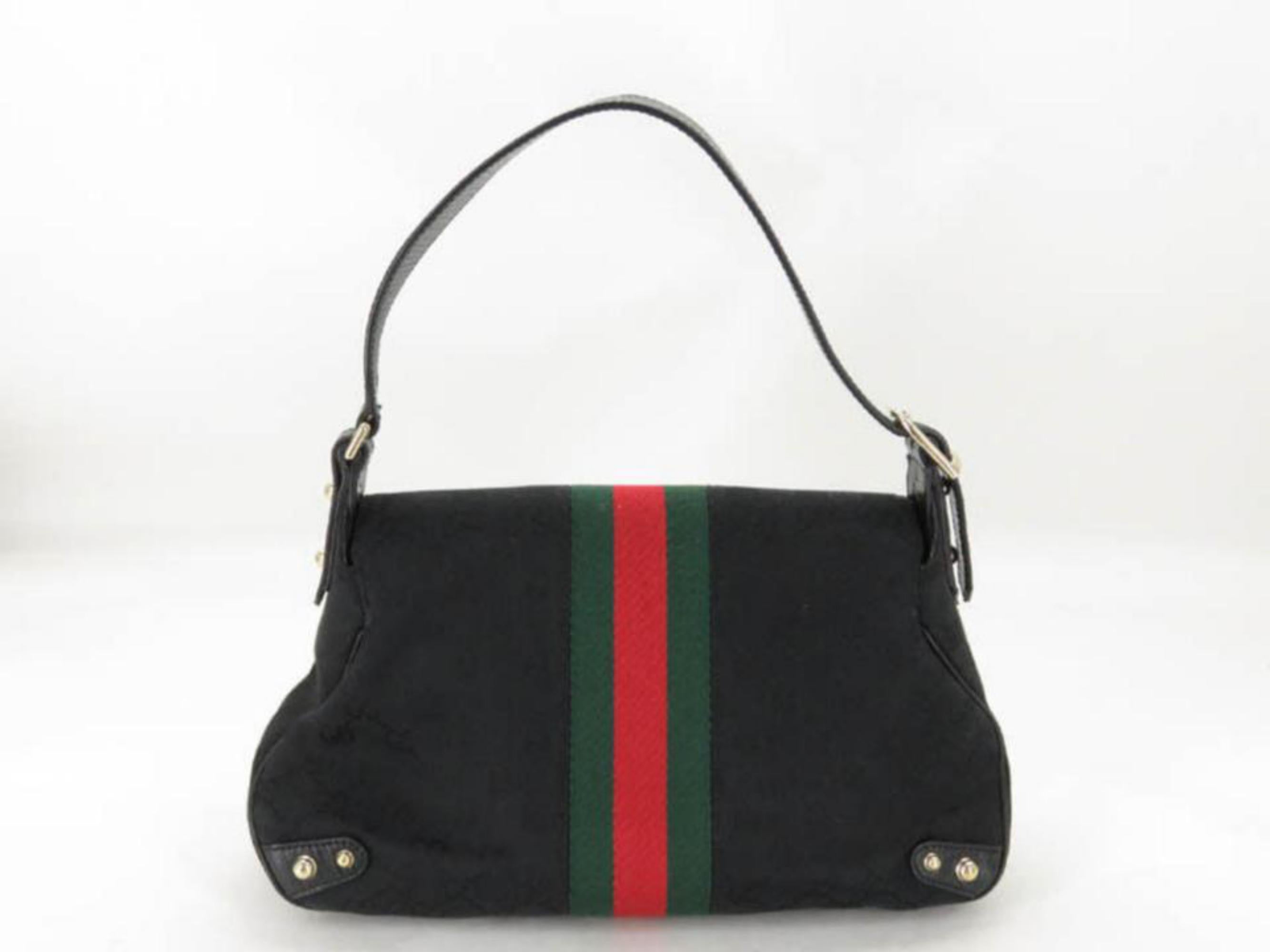 Gucci Horsebit Sherry Web Chain Flap 867901 Black Canvas Shoulder Bag For Sale 5