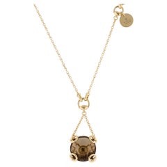 Gucci Horsebit Smoky Quartz Gemstone Pendant Necklace 18K Yellow Gold