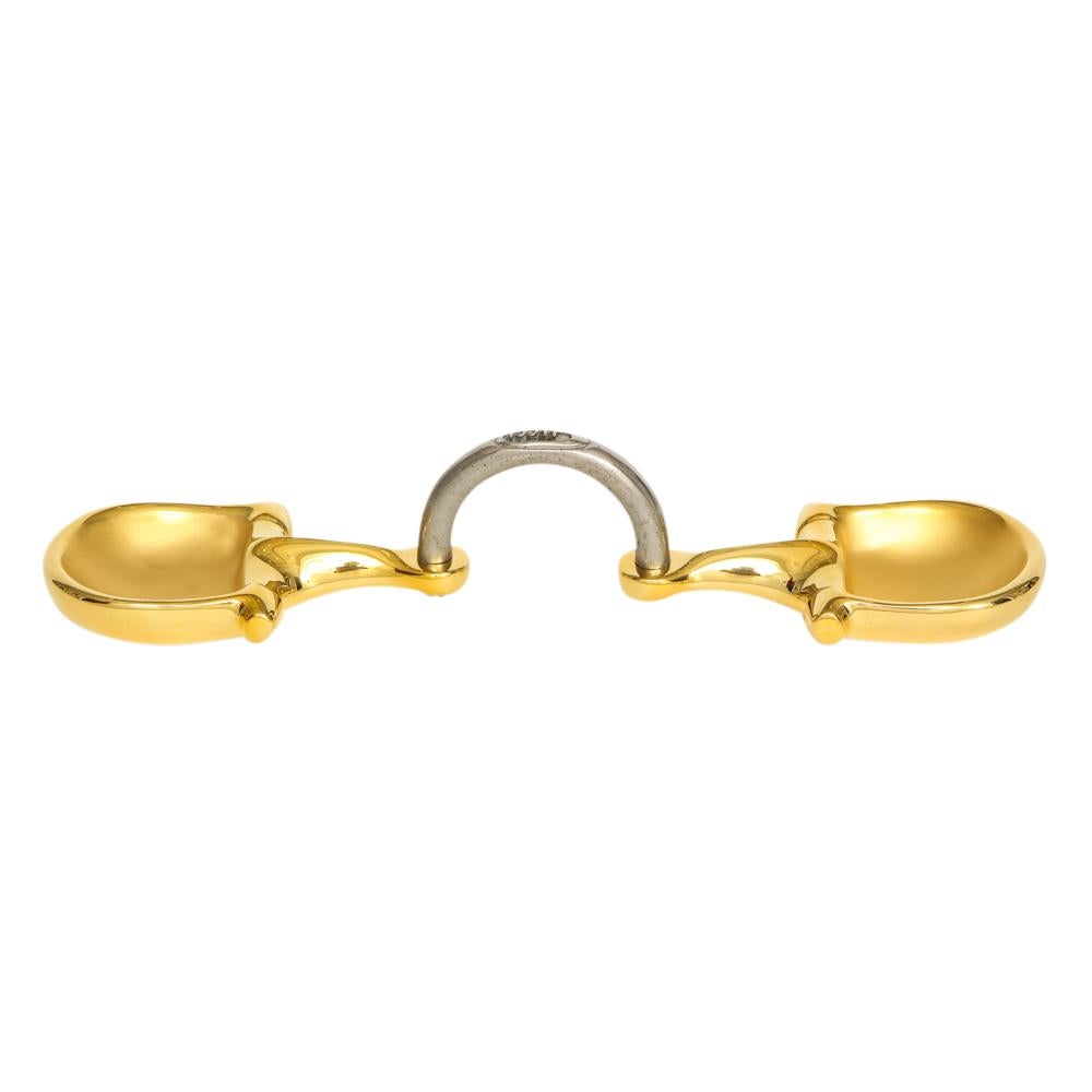 Horsebit Doppel-Aschenbecher von Gucci, Messing, Blattgold, Nickel, Leder, signiert (Beschichtet)