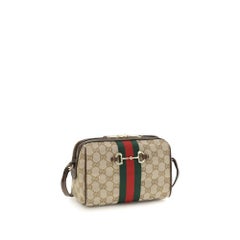 Gucci Horsebit Web Camera Shoulder Bag — Beige