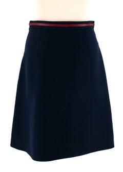 Gucci Horsebit Web Stripe Navy Button Detail Skirt - Size XS