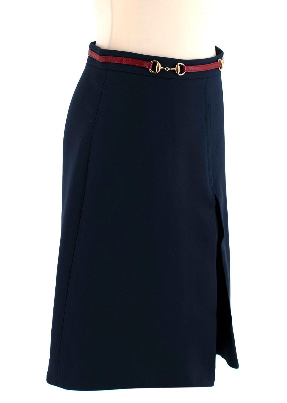 Black Gucci Horsebit Web Stripe Navy Button Detail Skirt - Size XS