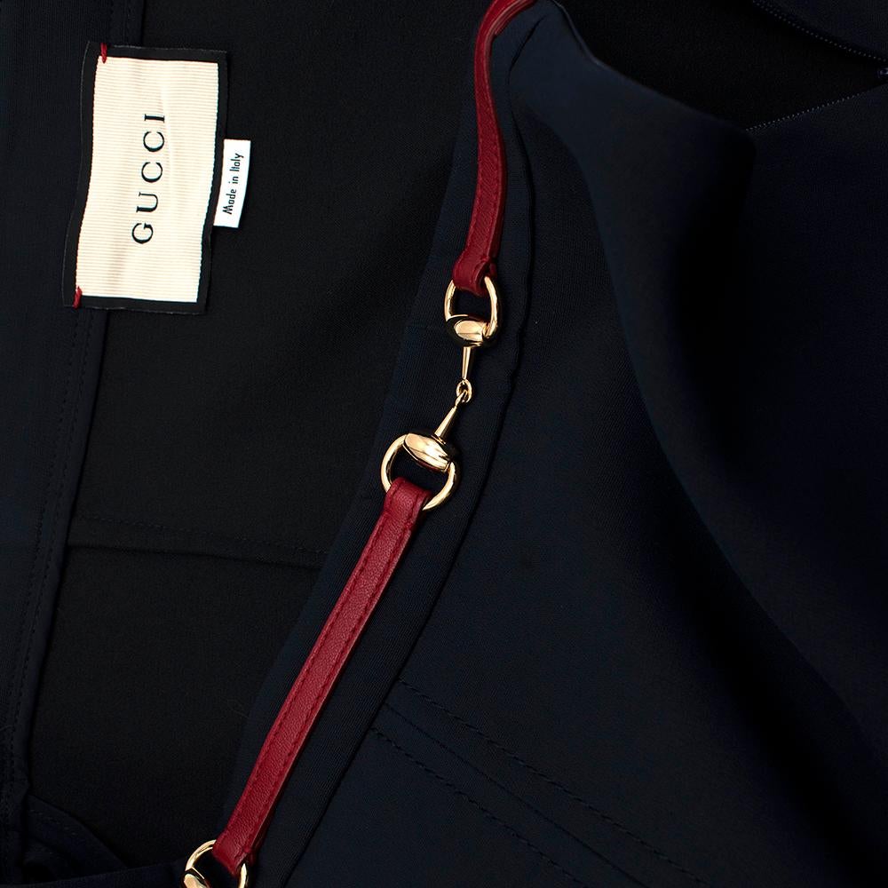Gucci Horsebit Web Stripe Navy Button Detail Skirt - Size XS 2