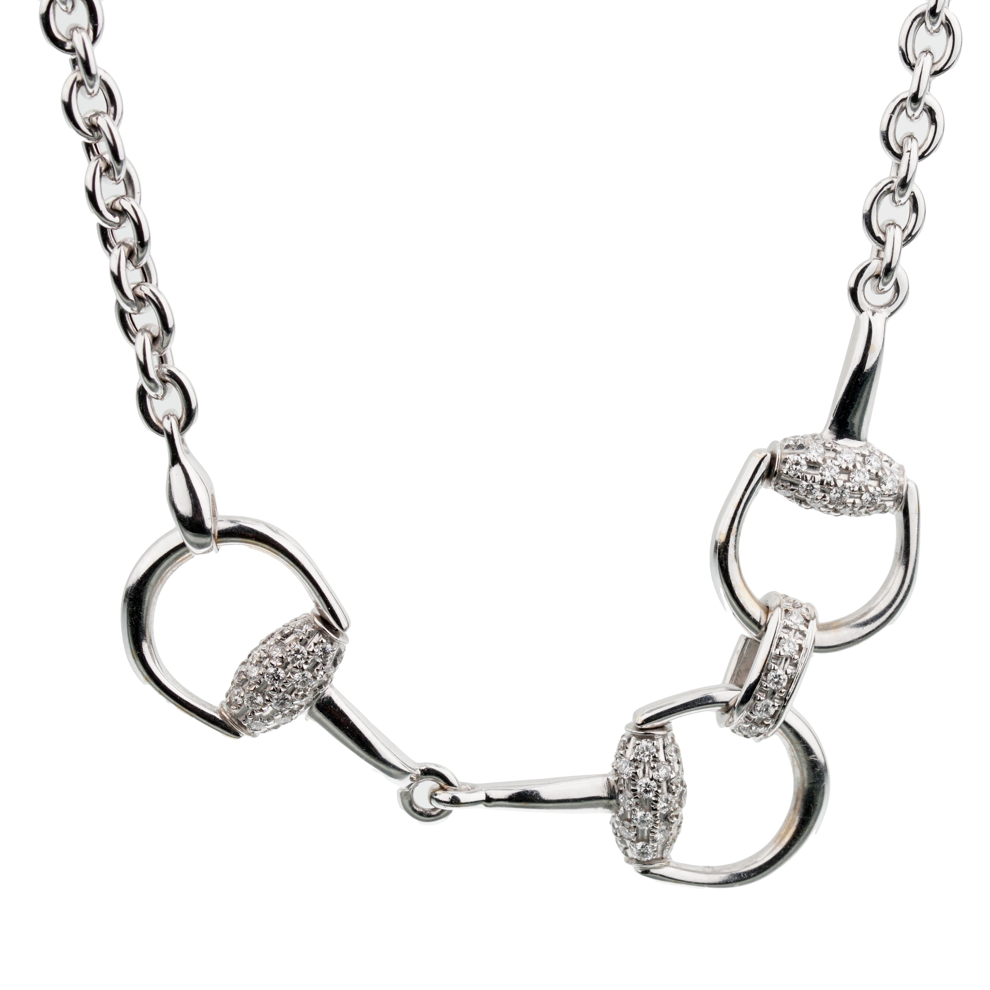 Round Cut Gucci Horsebit White Gold Diamond Sautoir Necklace