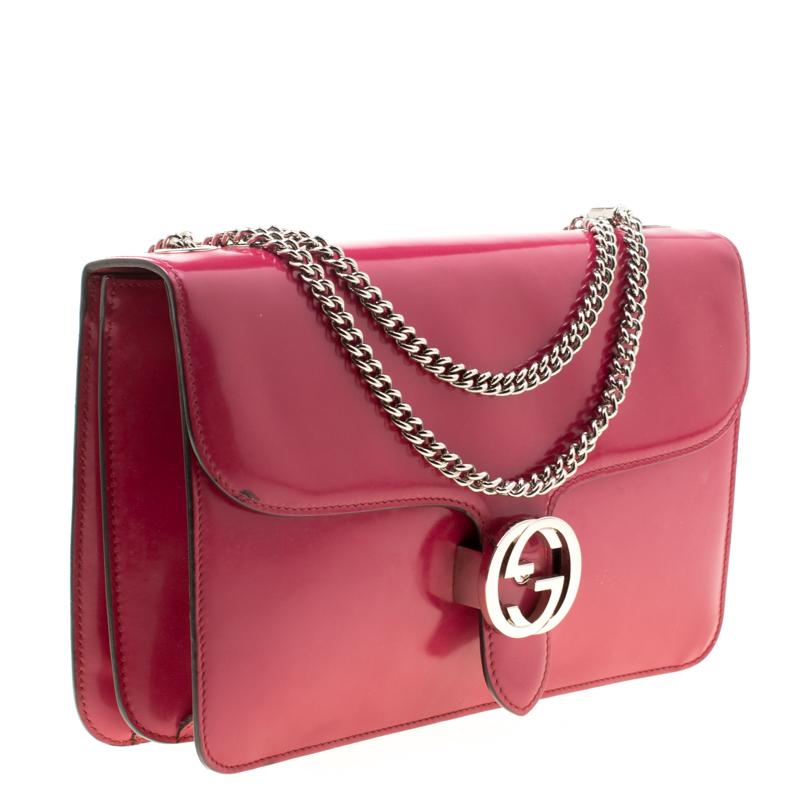 Gucci Hot Pink Patent Leather GG Interlocking Shoulder Bag 4