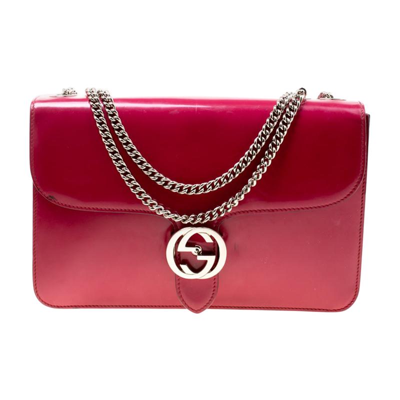 Gucci Hot Pink Patent Leather GG Interlocking Shoulder Bag
