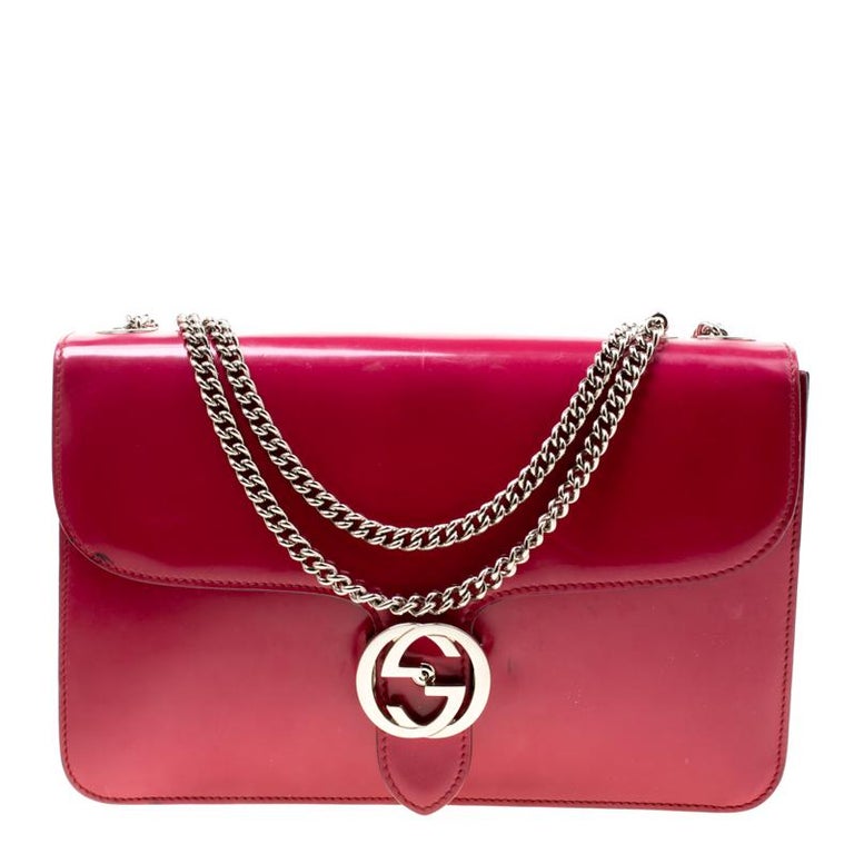 Gucci Hot Pink Patent Leather GG Interlocking Shoulder Bag For Sale at