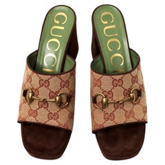 Gucci Houdan Horsebit Original GG Sandali con Piattaforma in Pelle Scamosciata