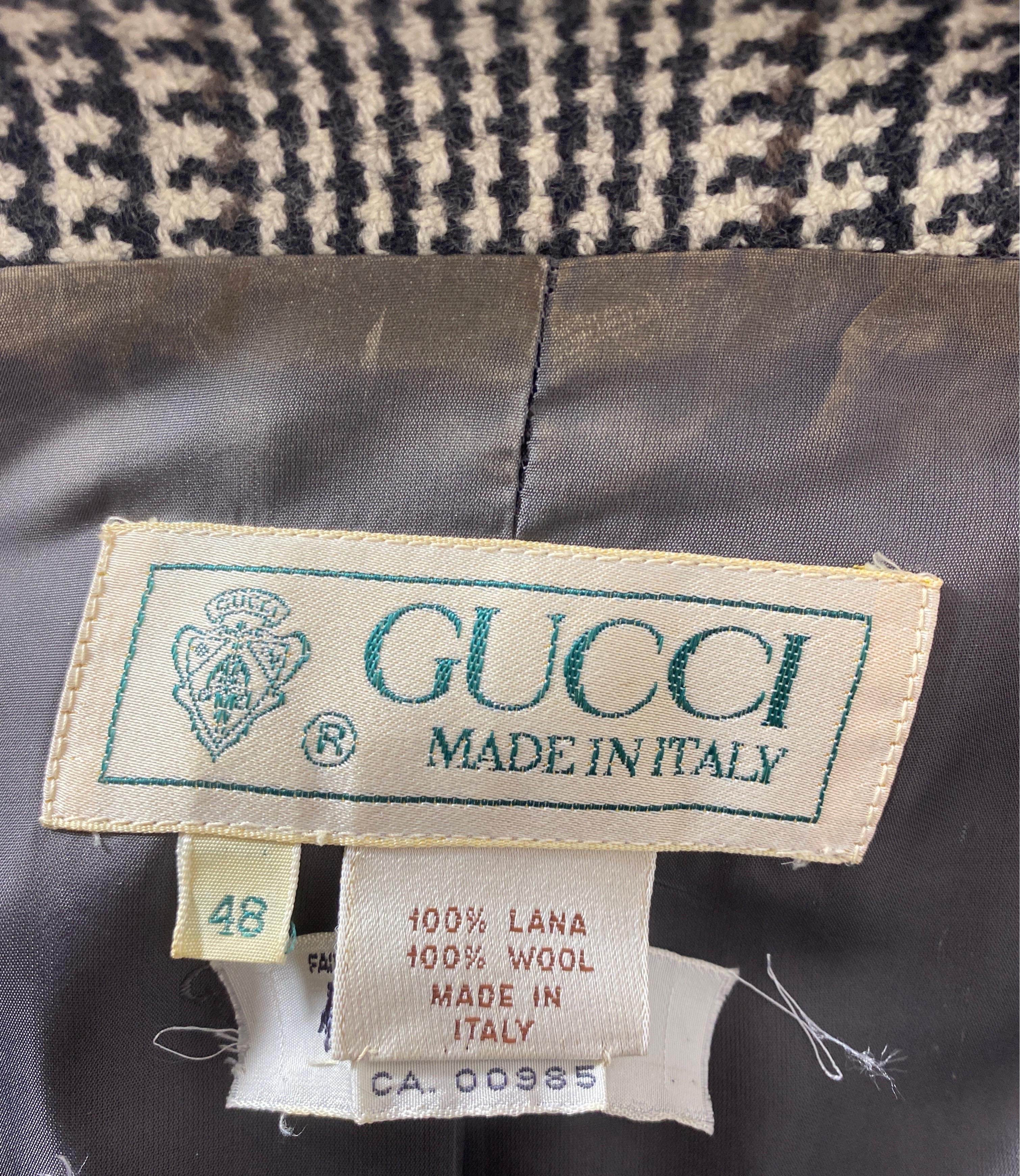 Gucci Houndstooth 1980’s Wool Blazer Jacket-Size 48 For Sale 11