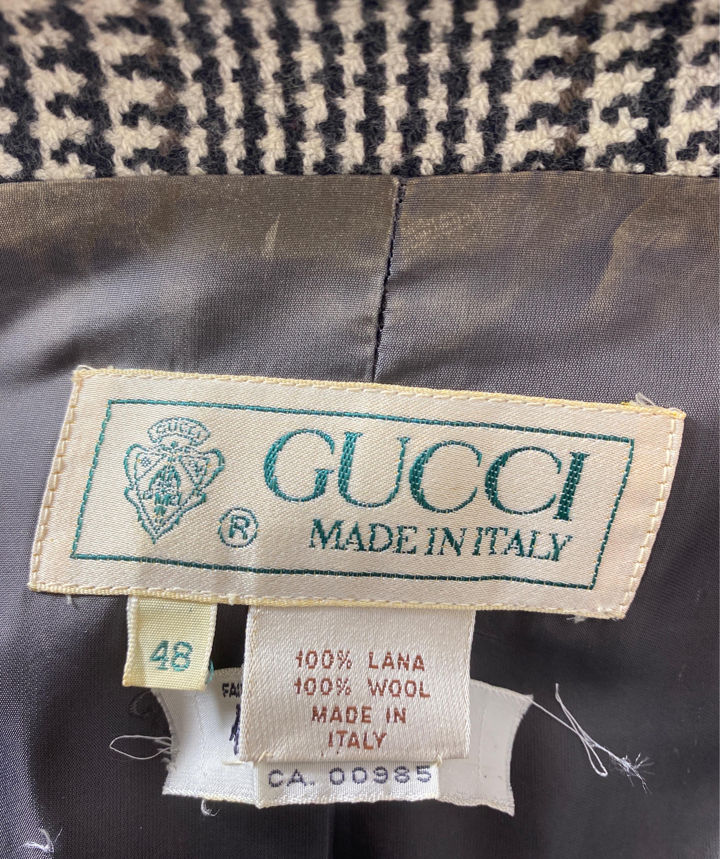 Gucci Houndstooth 1980’s Wool Blazer Jacket-Size 48 For Sale 12
