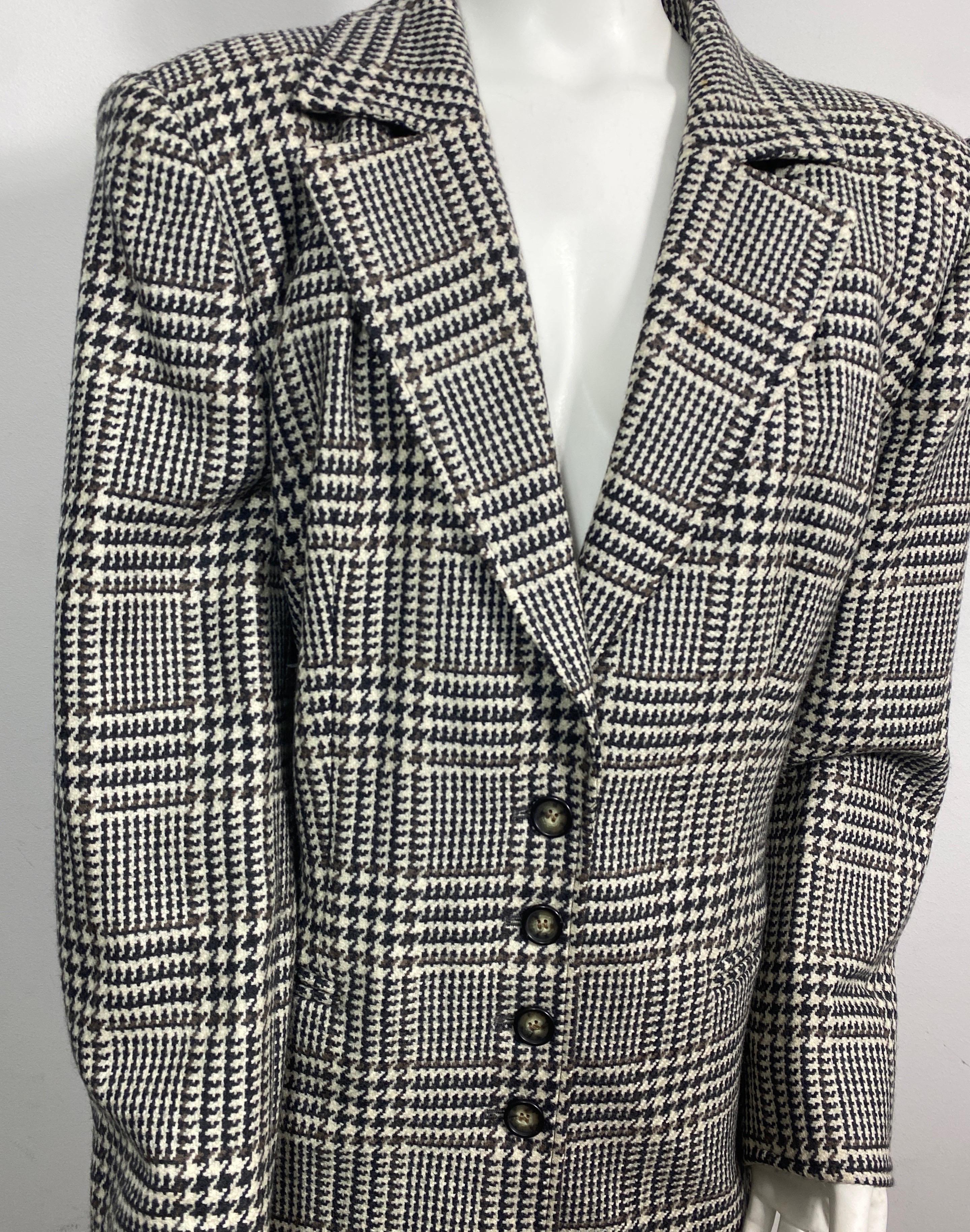 Black Gucci Houndstooth 1980’s Wool Blazer Jacket-Size 48 For Sale