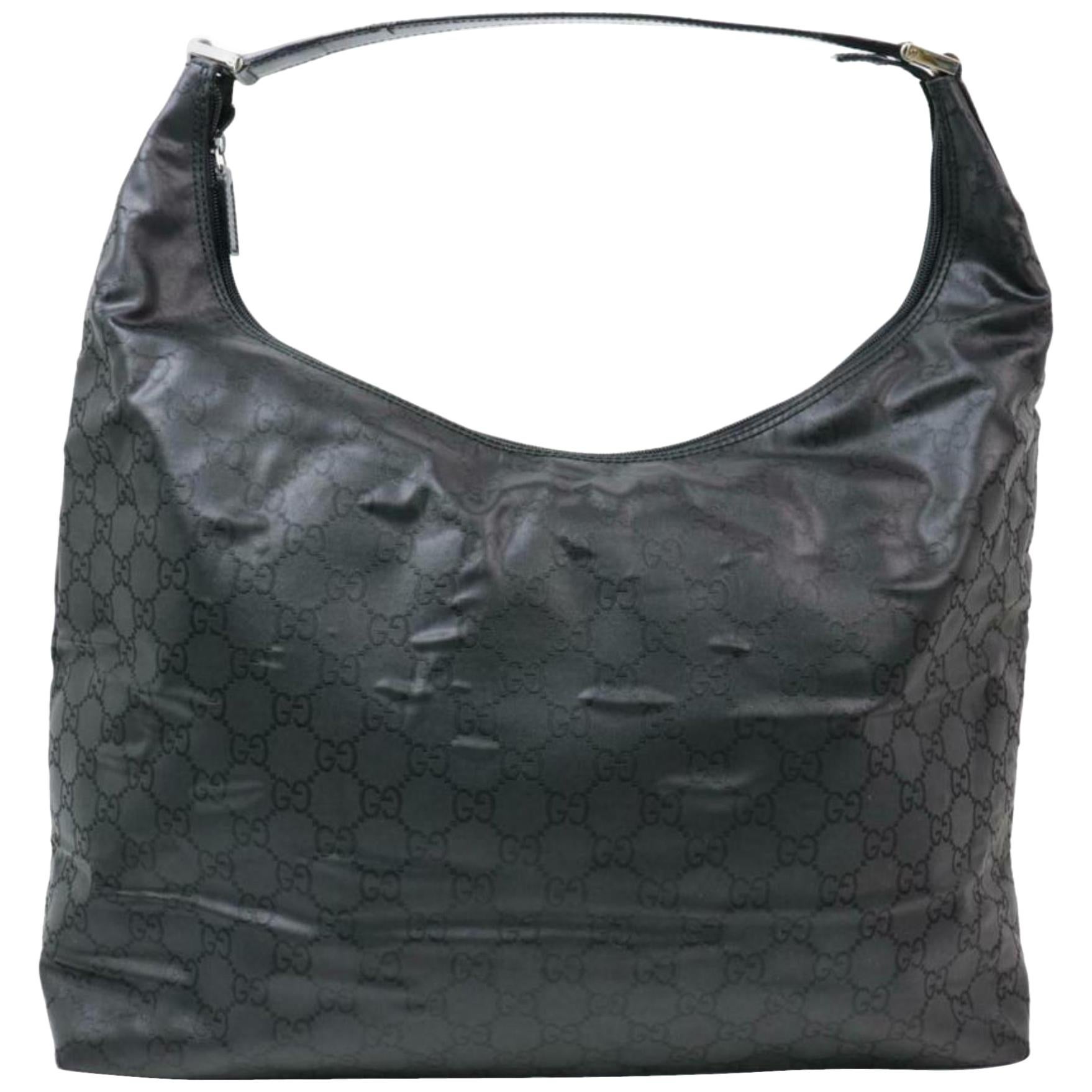 Gucci Huge Extra Large Signature Jumbo Hobo 870240 Black Nylon Shoulder Bag For Sale