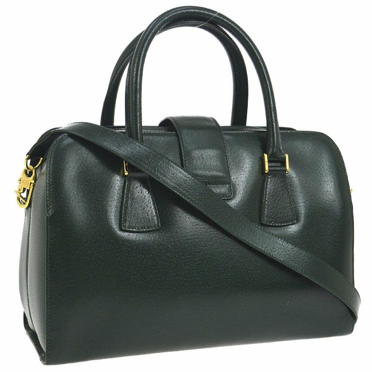 Gucci Hunter Green Leather Gold Top Handle Satchel Large Carryall ...