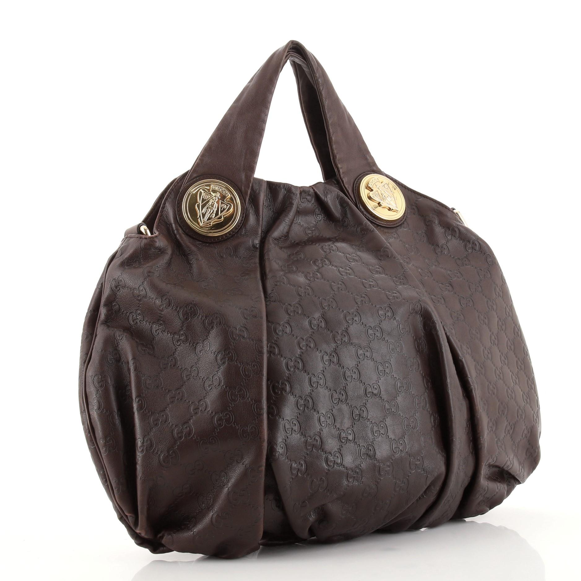 Gucci Hysteria Umwandelbare Henkeltasche Guccissima aus Leder mit Griff oben Groß (Schwarz)