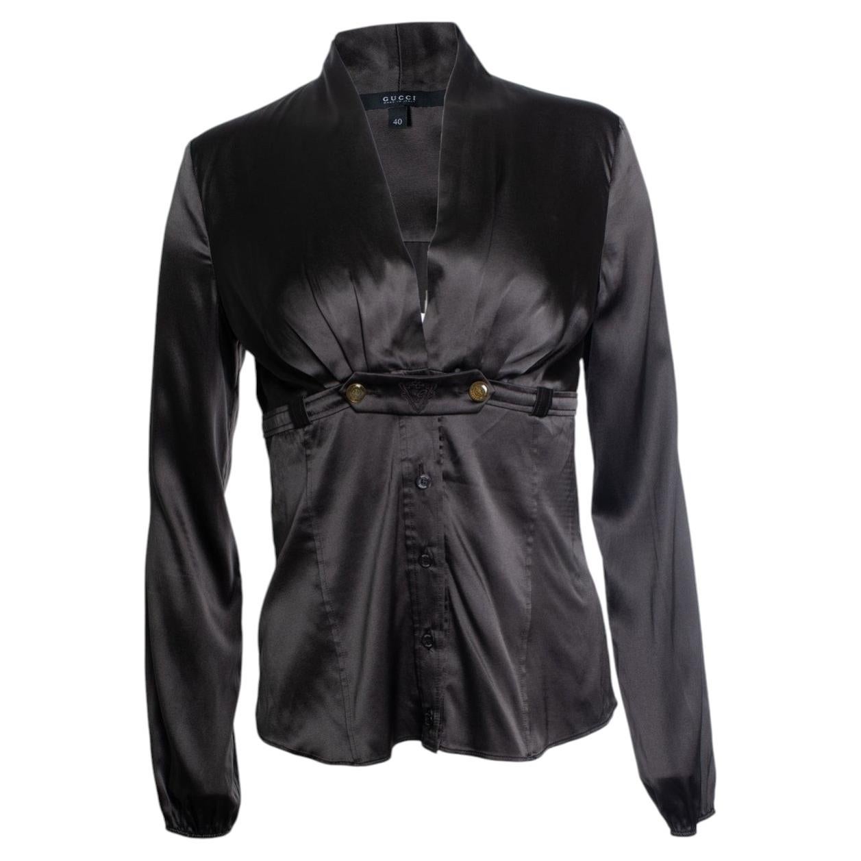 Gucci, Blusa de seda marrón oscuro Hysteria