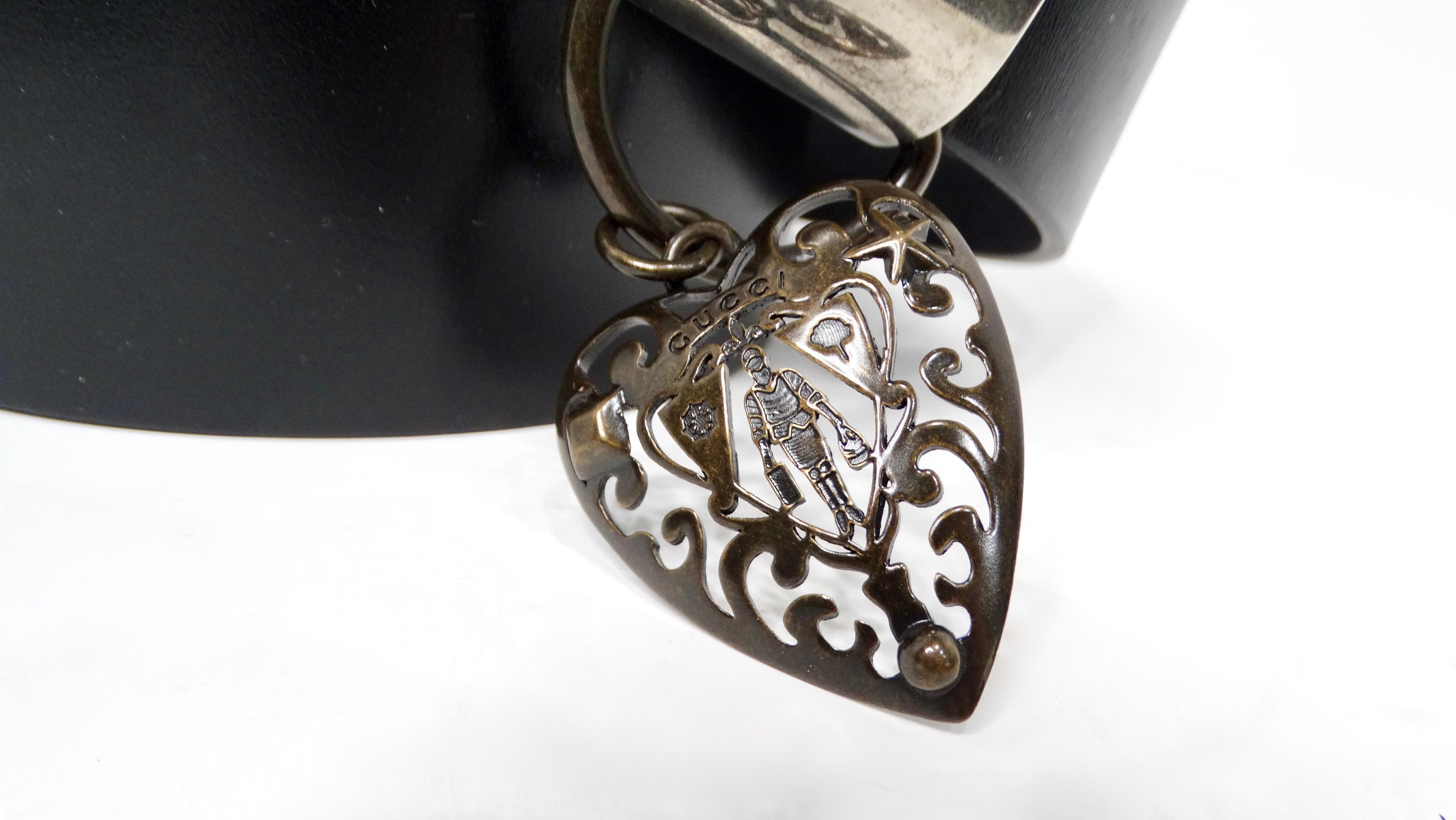 Gucci Hysteria Heart Charm Black Calfskin Leather Belt In Good Condition For Sale In Scottsdale, AZ
