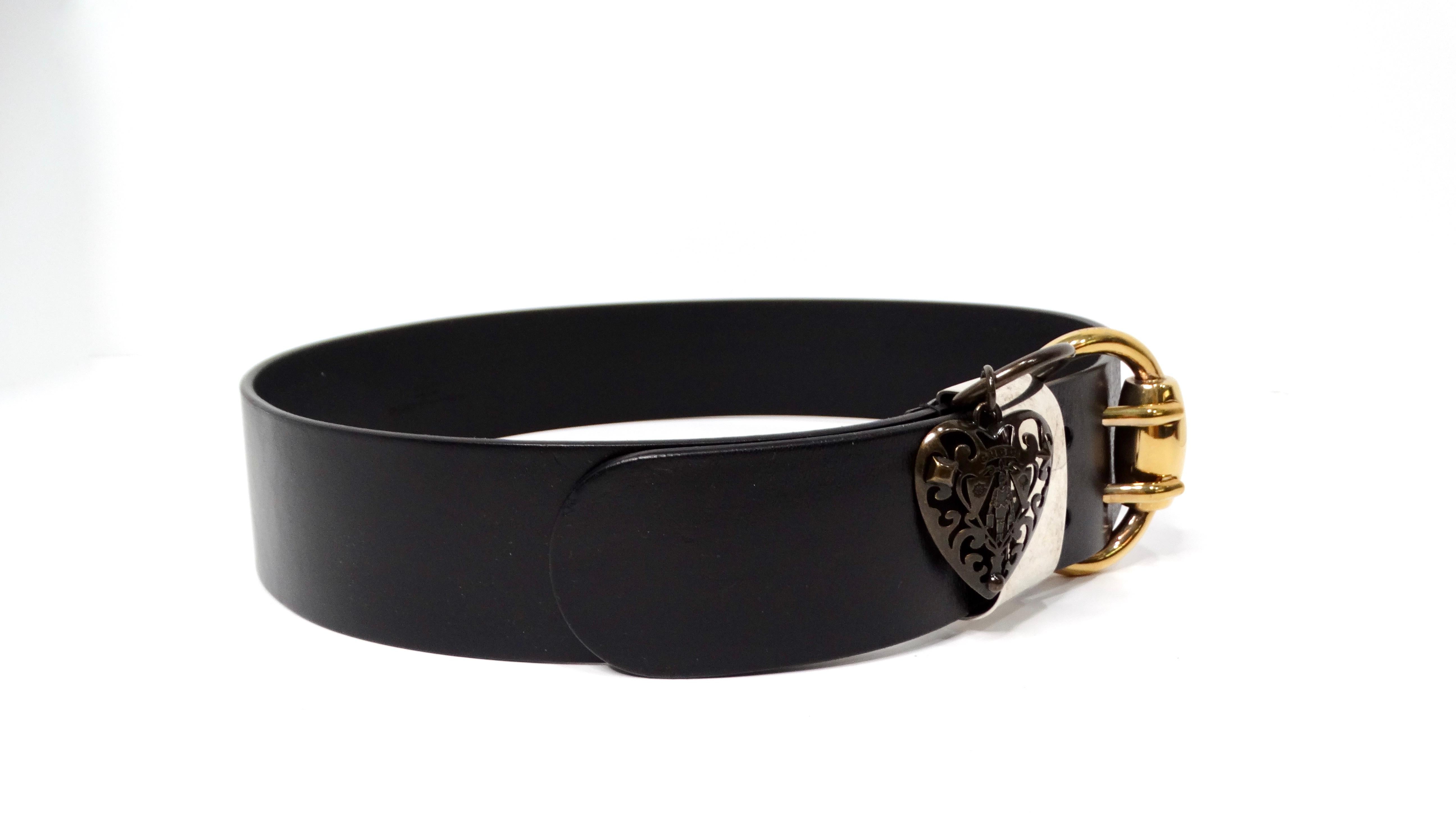 Women's Gucci Hysteria Heart Charm Black Calfskin Leather Belt For Sale