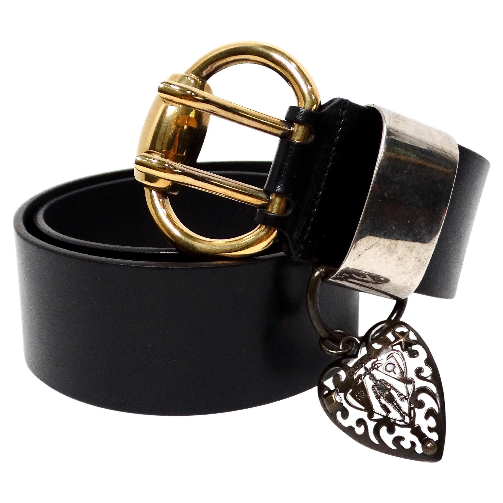 Gucci Hysteria Heart Charm Black Calfskin Leather Belt For Sale
