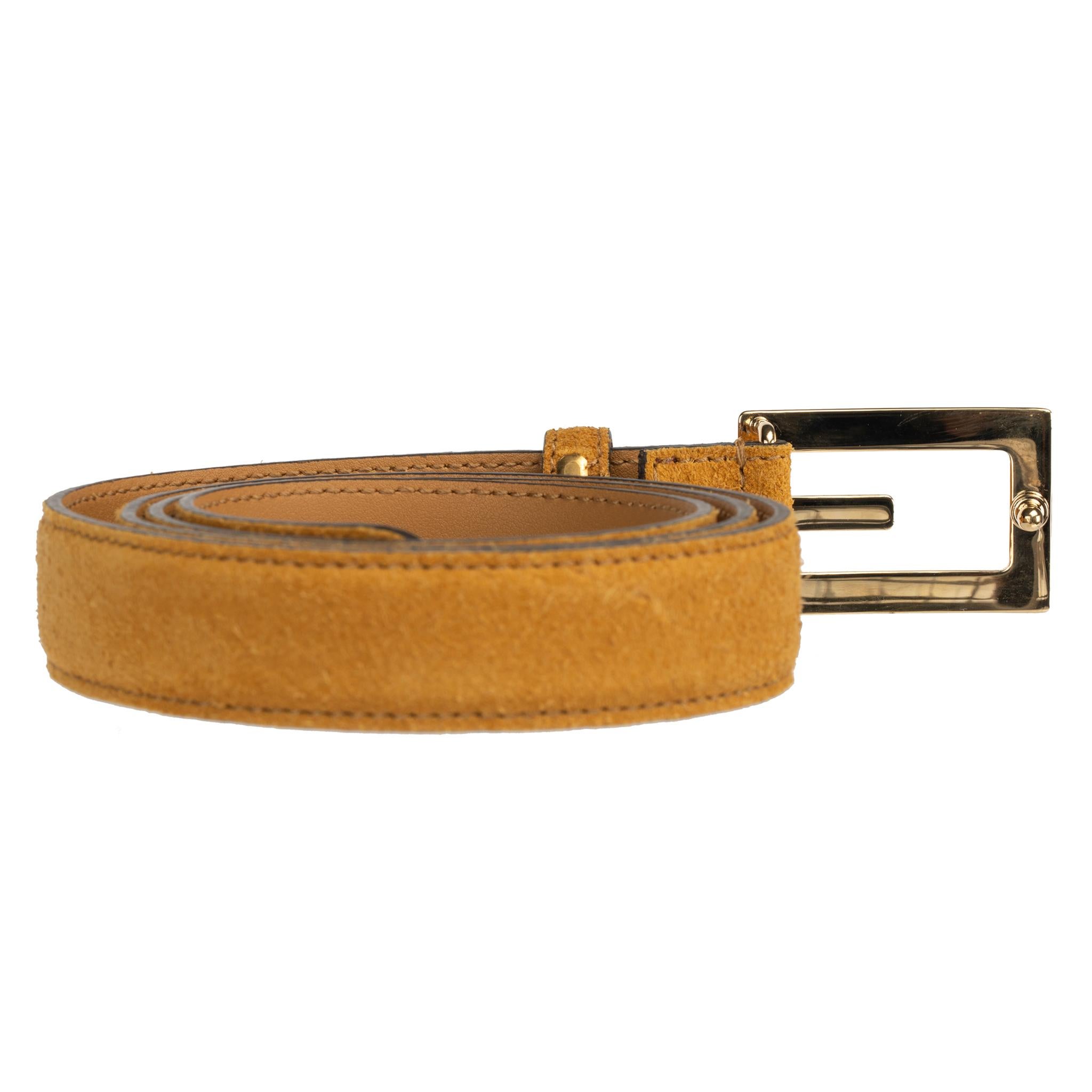 Gucci Icaro Belt Saffron Suede Leather Gold Hardware In New Condition For Sale In DOUBLE BAY, NSW