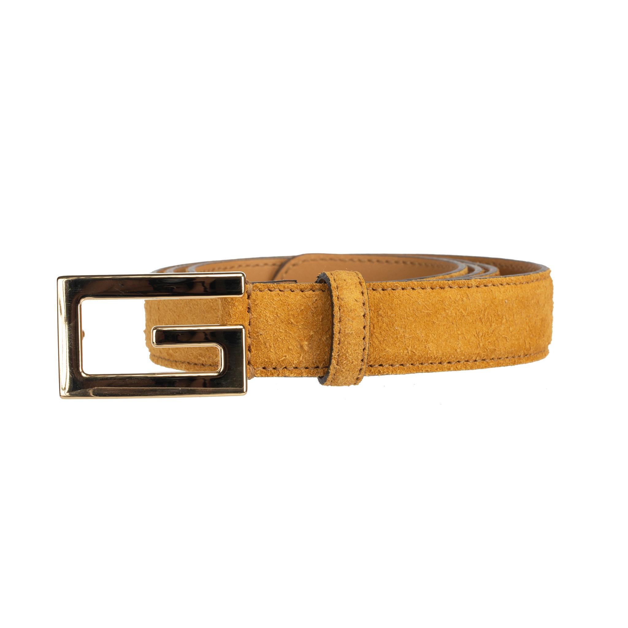 Women's or Men's Gucci Icaro Belt Saffron Suede Leather Gold Hardware For Sale