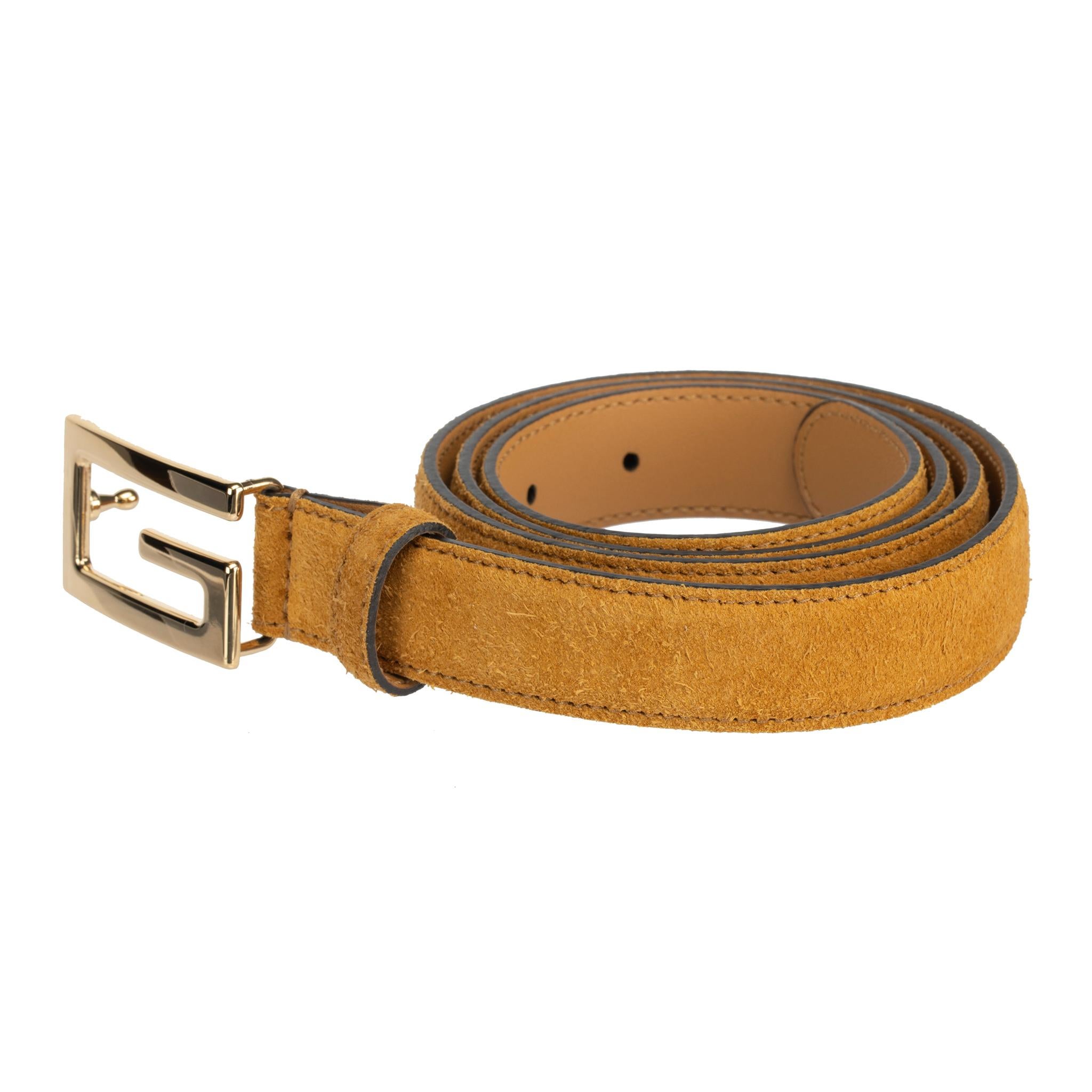 Gucci Icaro Belt Saffron Suede Leather Gold Hardware For Sale 1