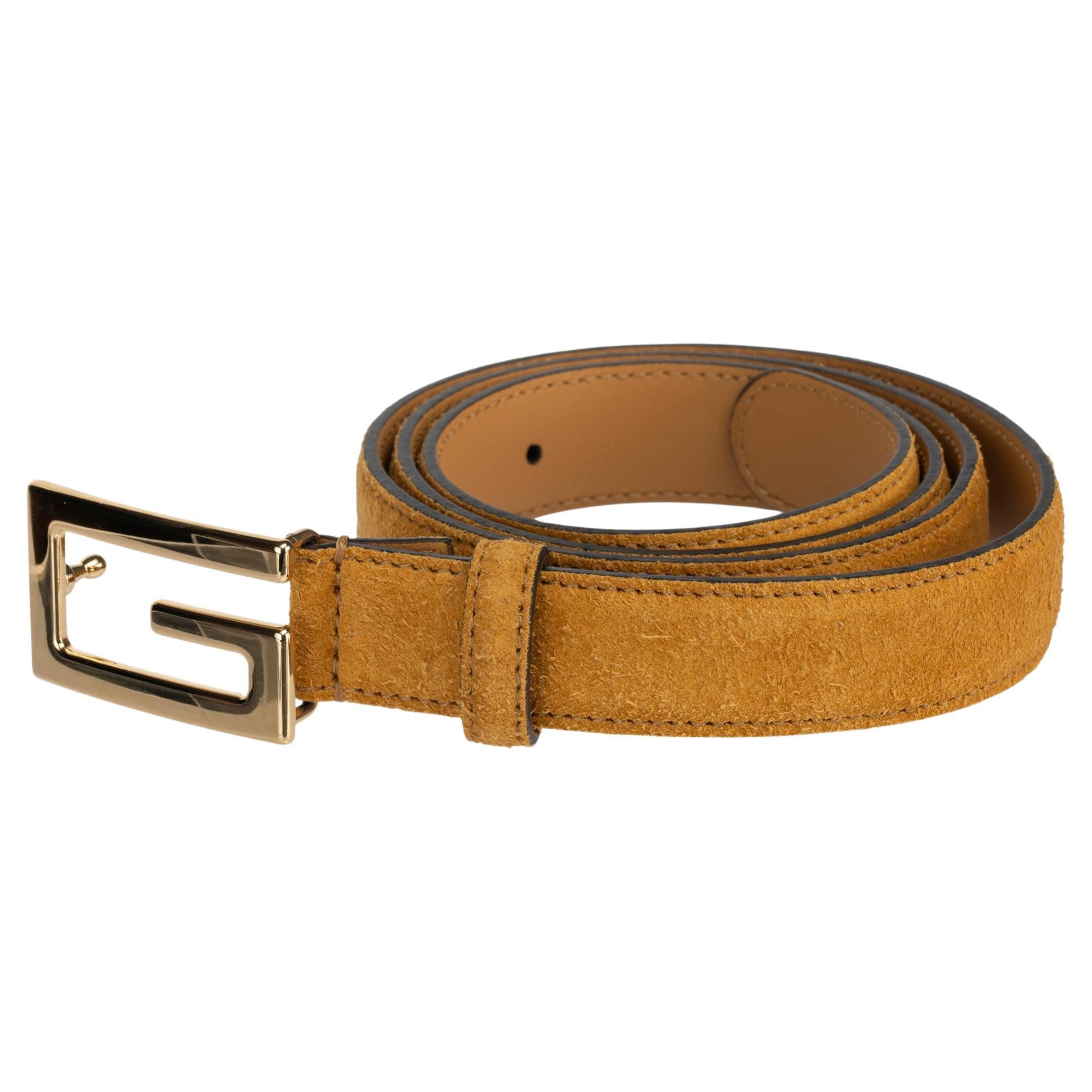 Gucci Icaro Belt Saffron Suede Leather Gold Hardware For Sale