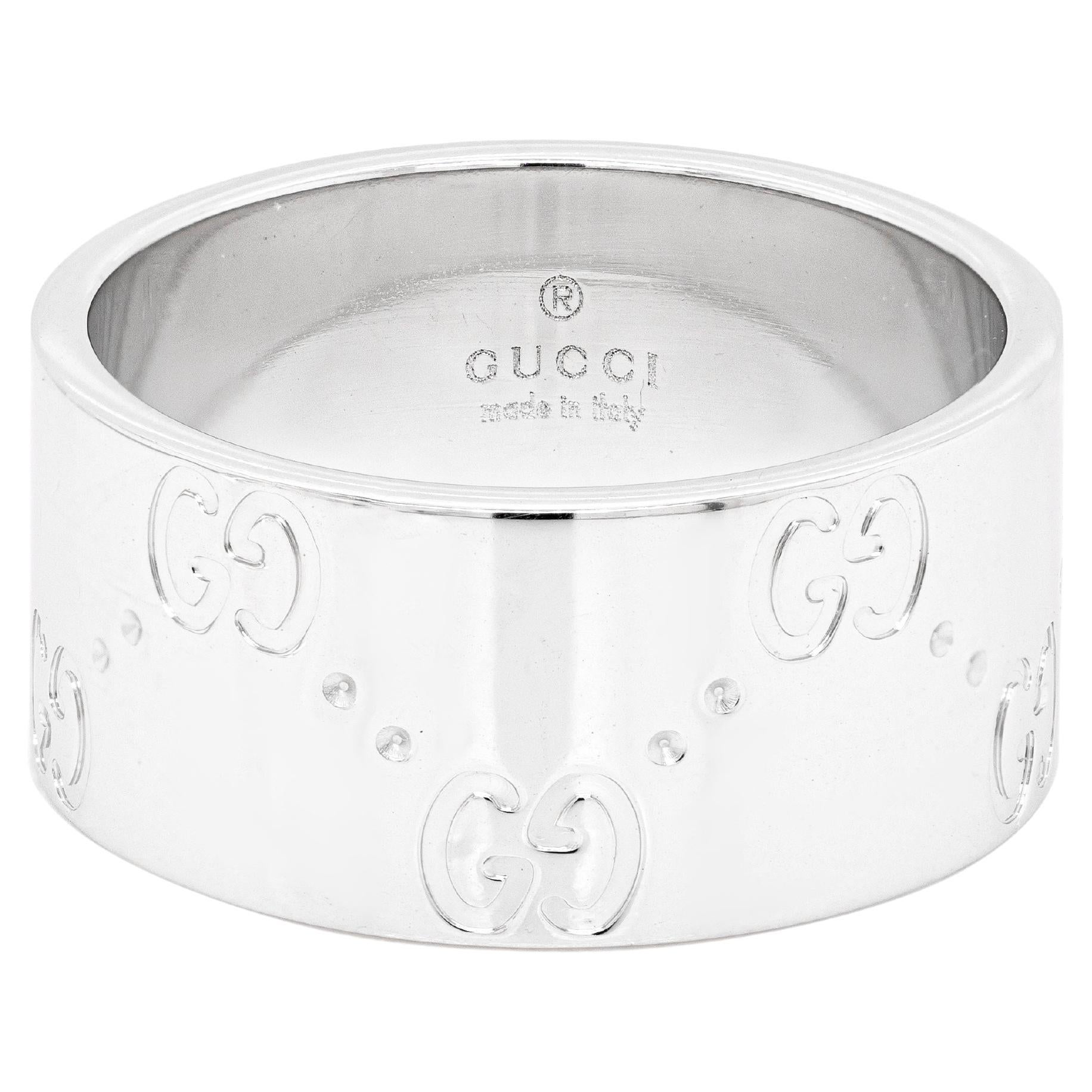 Gucci 'Icon' 18 Carat White Gold Wide Band Ring For Sale