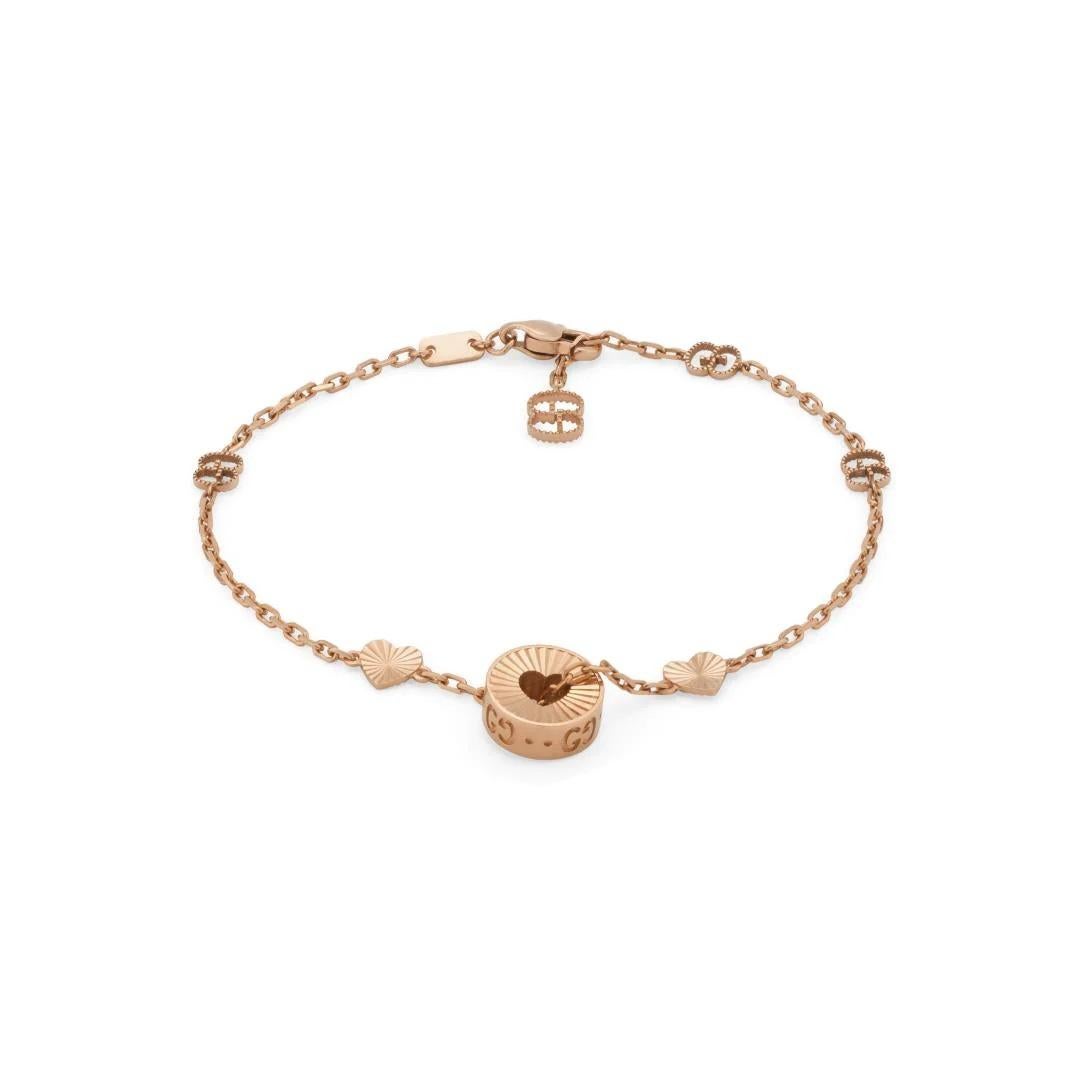 Women's or Men's Gucci Icon 18 Carat Rose Gold Open Heart Chain Bracelet YBA729383001 For Sale