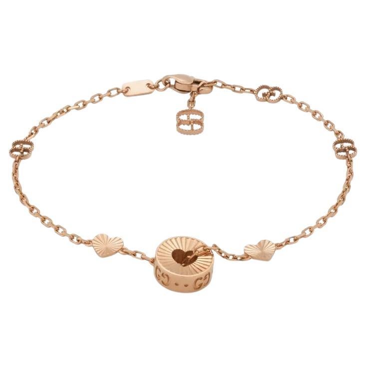 Gucci Icon 18 Carat Rose Gold Open Heart Chain Bracelet YBA729383001 For Sale