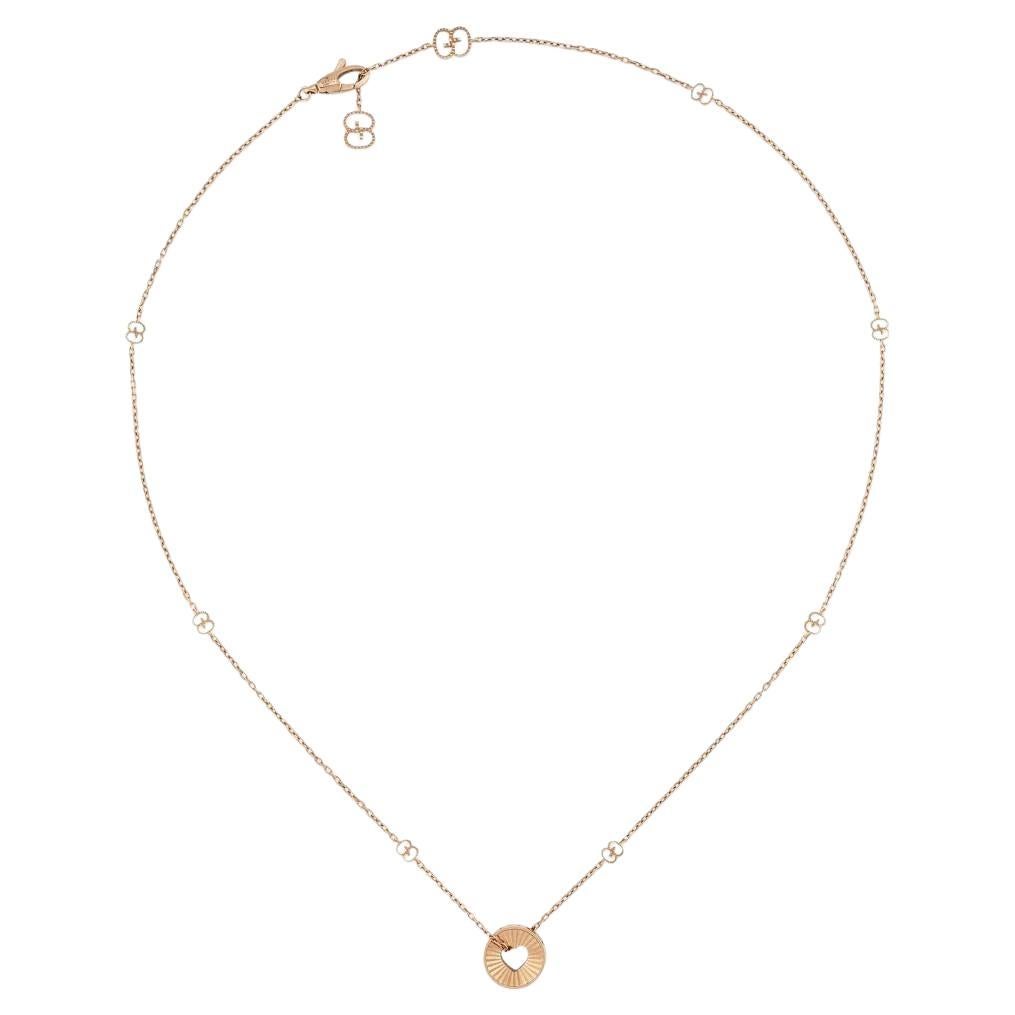 Gucci Icon 18 Carat Rose Gold Open Heart Chain Necklace YBB729373001 For Sale