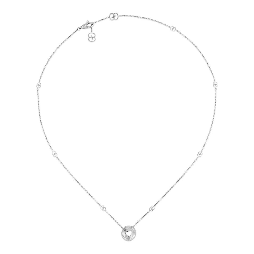 Women's or Men's Gucci Icon 18 Carat White Gold Open Heart Chain Necklace YBB729373002 For Sale