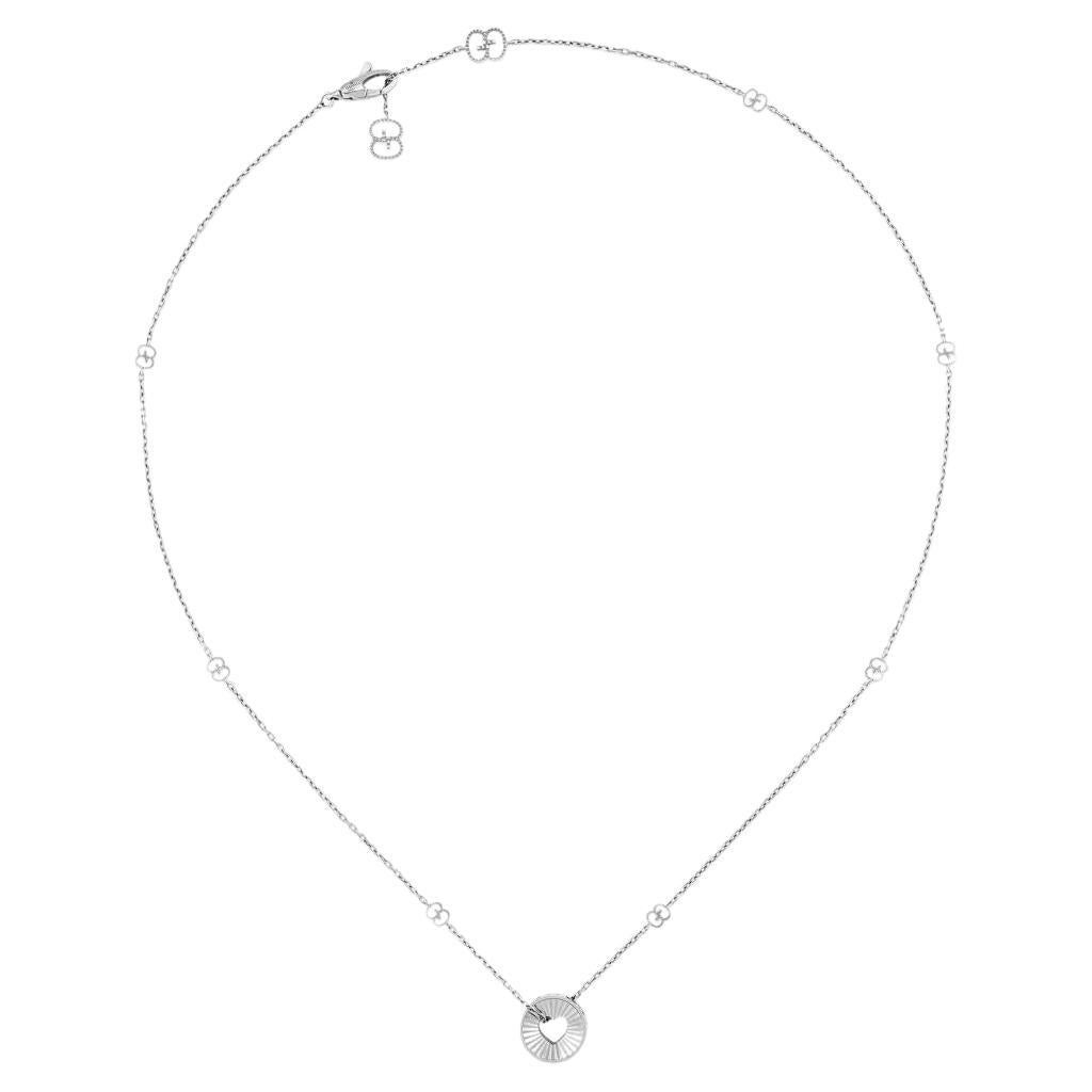 Gucci Icon 18 Carat White Gold Open Heart Chain Necklace YBB729373002 For Sale