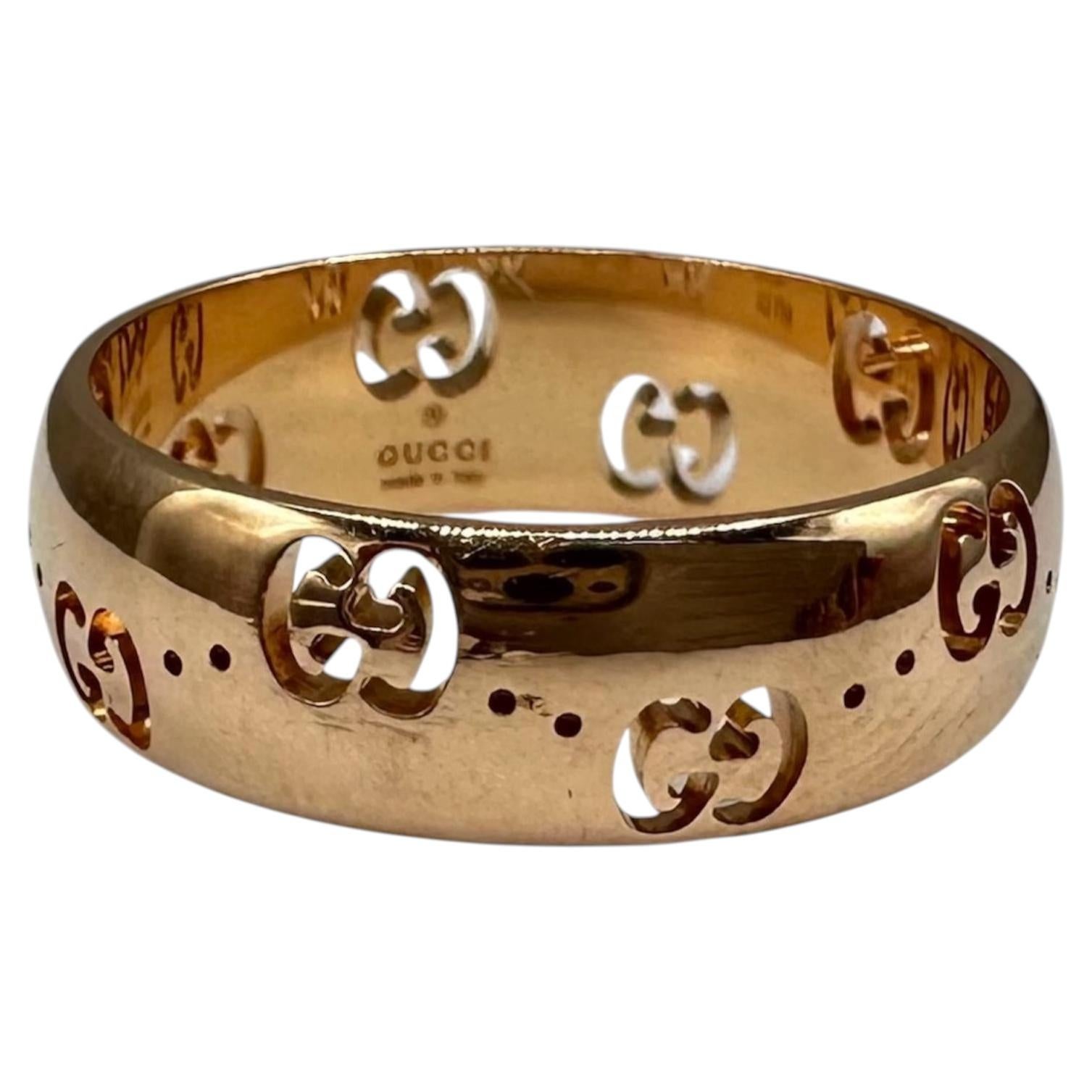 Gucci Icon 18K Rose Gold GG Wide Ring 6mm Size 7