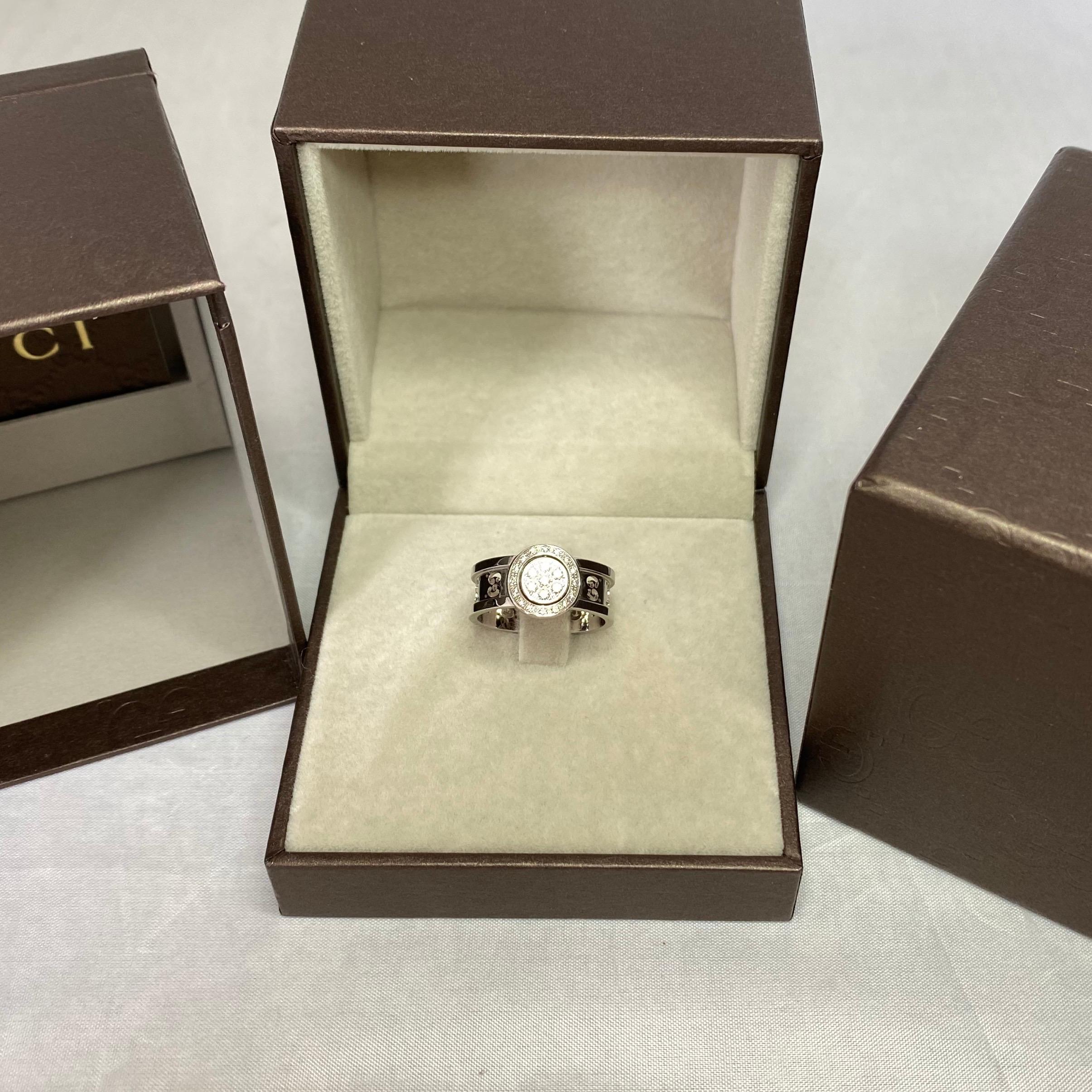 Gucci Icon 18 Karat White Gold Diamond Twirl Twist Ring with Box and Papers 15 3