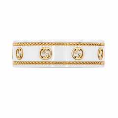 Gucci Icon 18K Yellow Gold White Ceramic Interlocking GG Band Ring