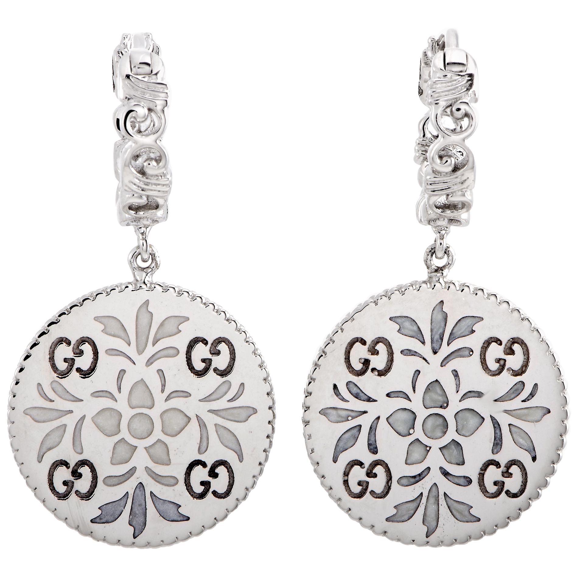 Gucci Icon Blooms 18 Karat White Gold and Enamel Earrings