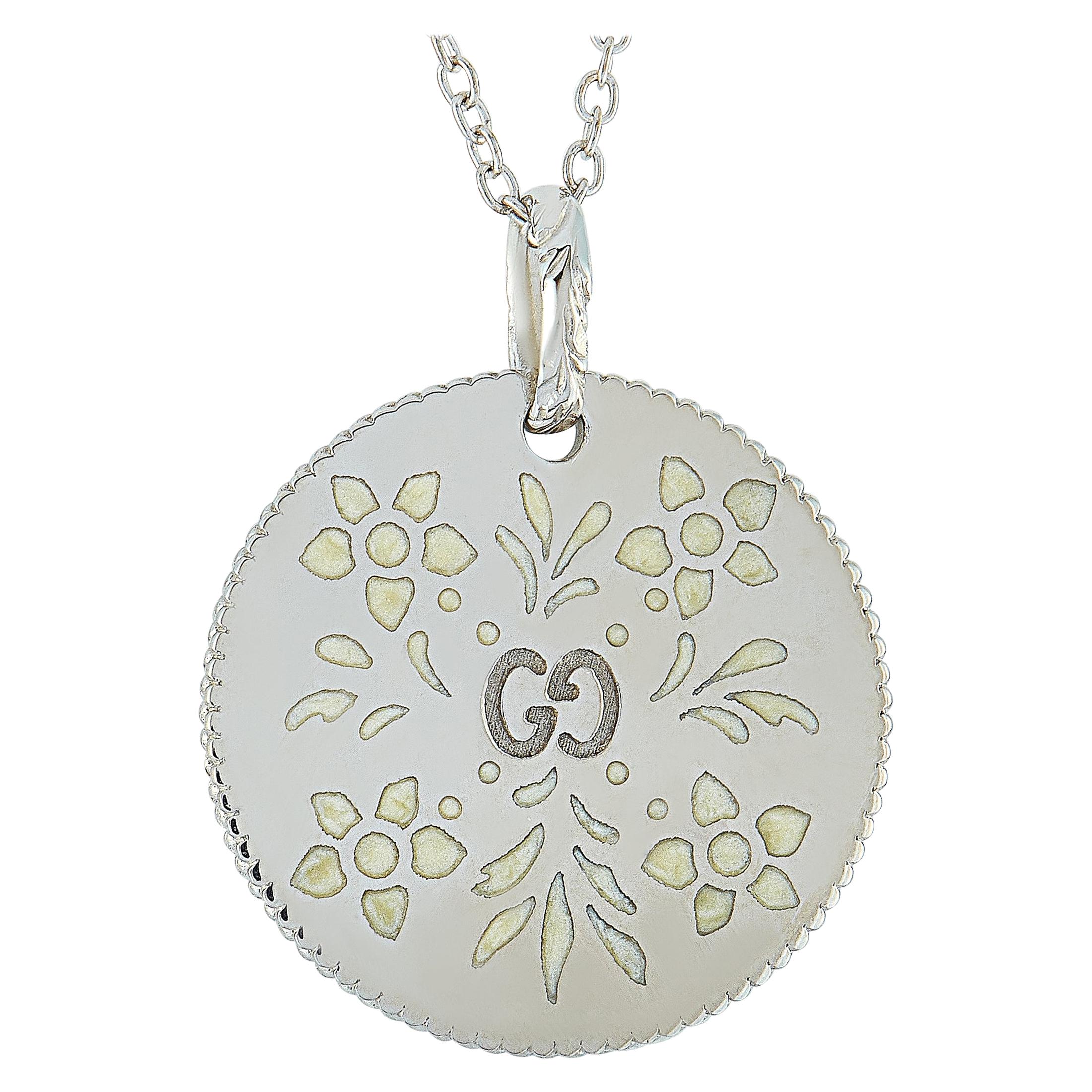 Gucci Icon Blooms 18 Karat White Gold and White Enamel Necklace