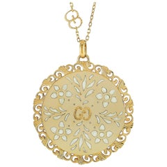 Gucci Icon Blooms 18 Karat Yellow Gold Mystic White Enamel Necklace