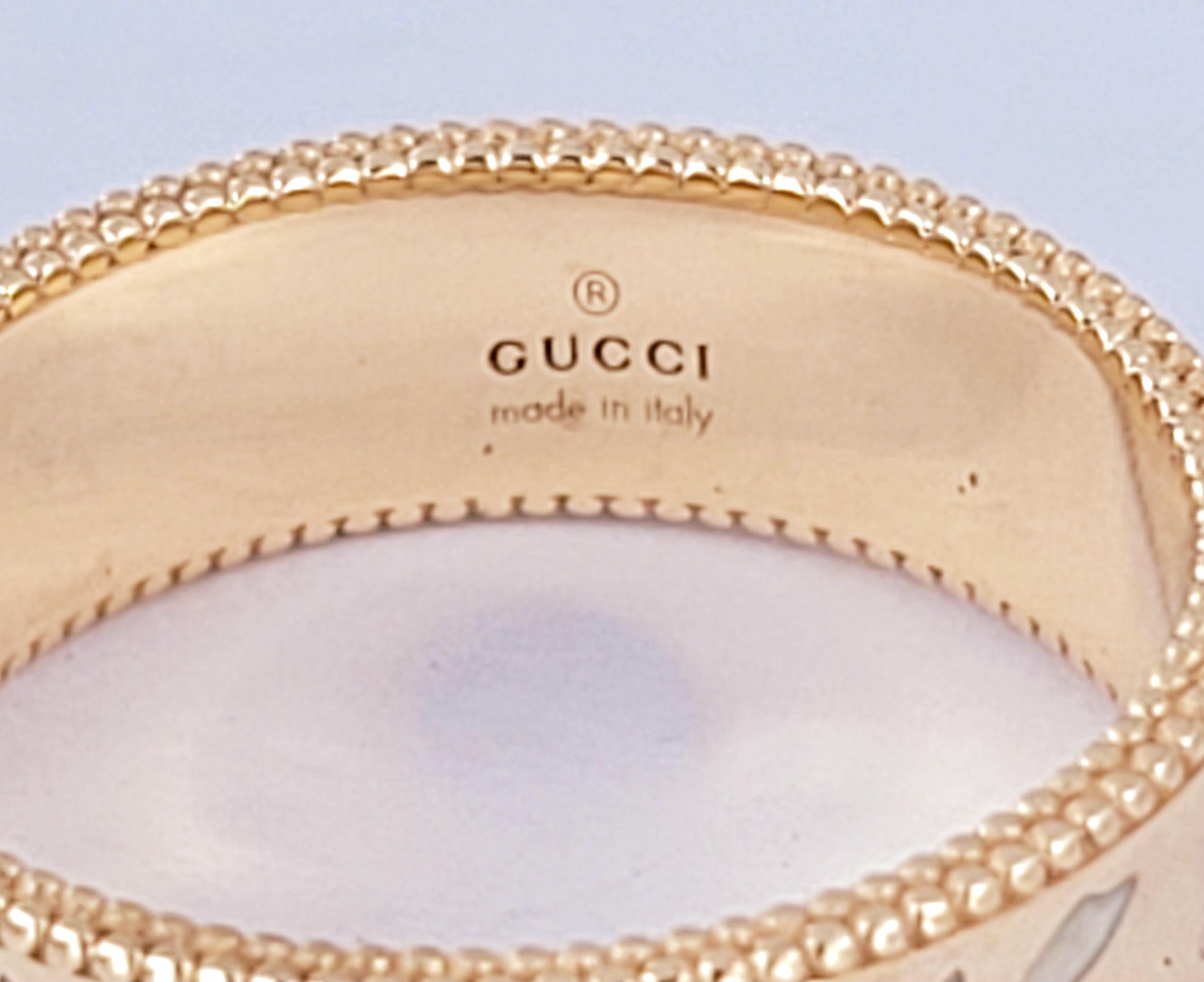 Women's Gucci Icon Blooms 18k Pink/Rose Gold White Enamel Ring Size 7.5 For Sale