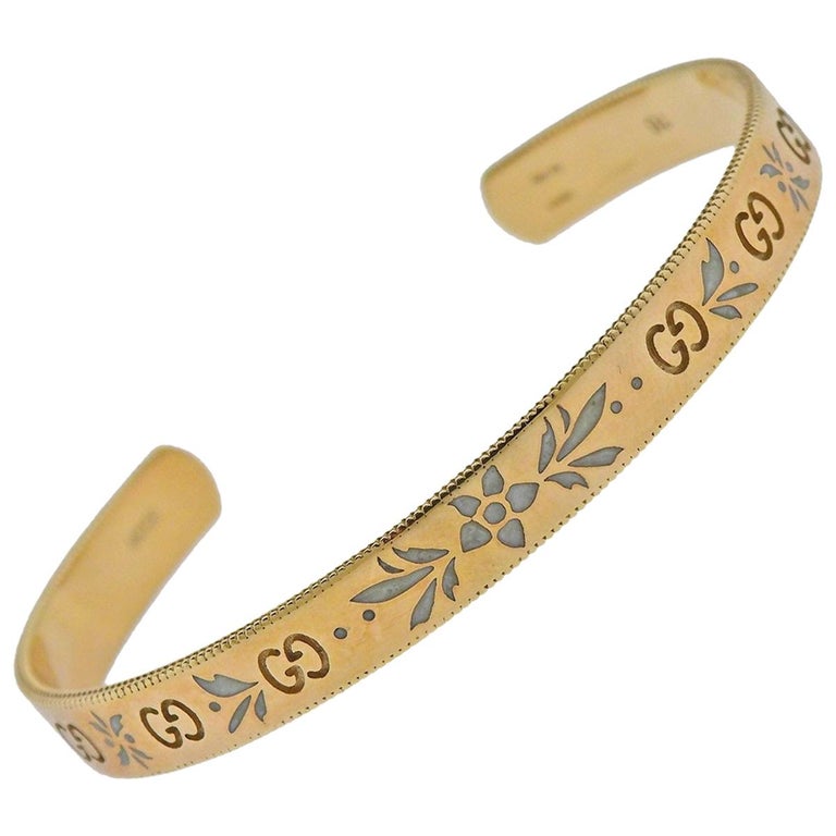 Gucci Icon Blossom Gold Enamel Cuff Bracelet For Sale at 1stDibs