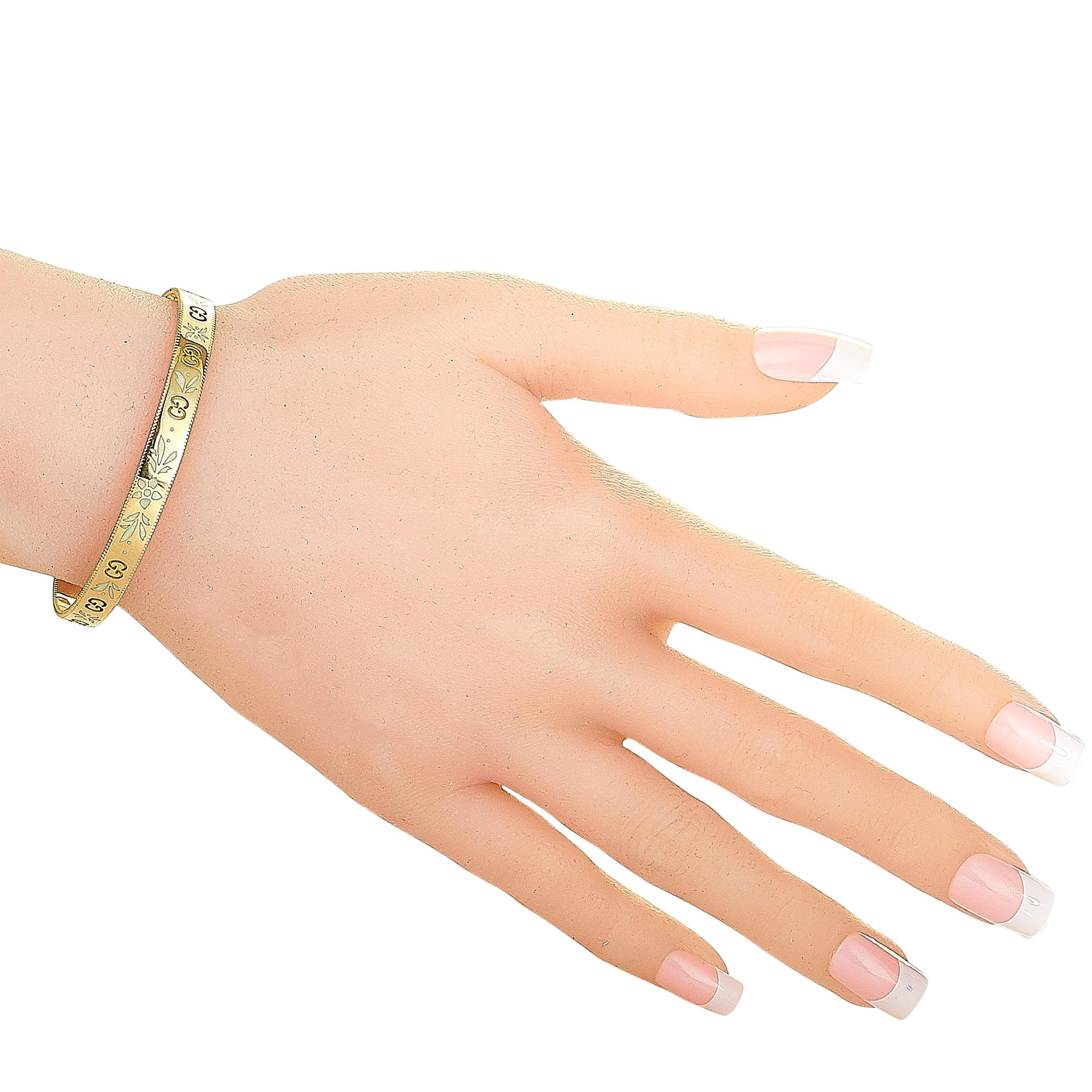 Gucci Icon Blossom Yellow Gold and White Enamel Bracelet