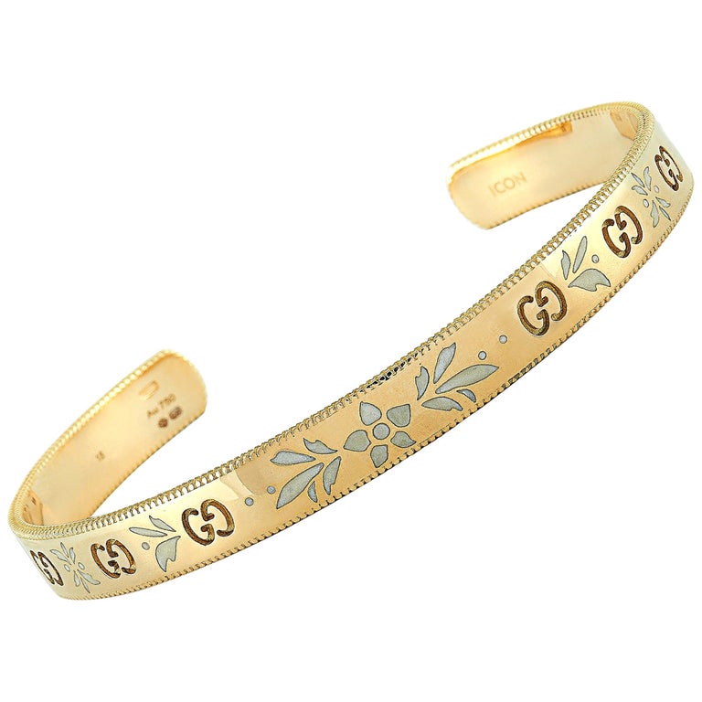 Gucci Icon Blossom Yellow Gold and White Enamel Bracelet at 1stDibs
