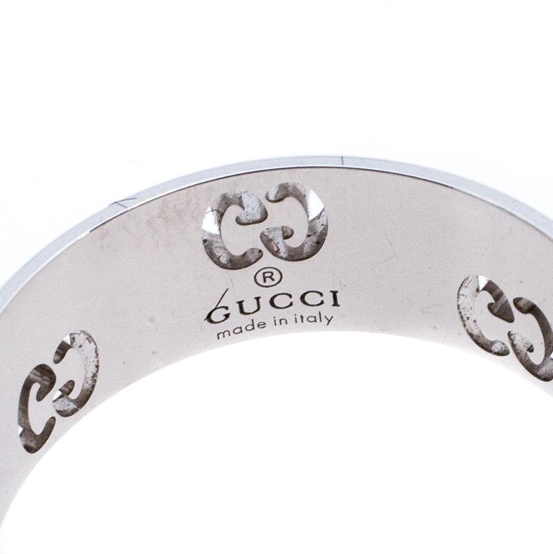 Gucci Icon Bold Diamond 18K White Gold Band Ring Size 50 1