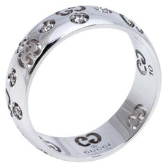 Gucci Icon Bold Diamond 18K White Gold Band Ring Size 50