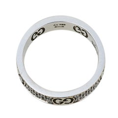Gucci Icon Diamond 18k White Gold Band Ring Size 50