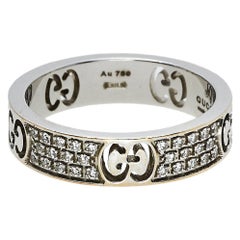 Gucci Icon Diamond 18k White Gold Band Ring Size 50