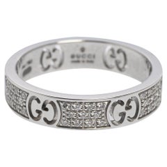 Gucci Icon Diamond 18k White Gold Band Ring Size 53