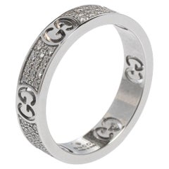 Used Gucci Icon Diamond 18k White Gold Band Ring Size 53