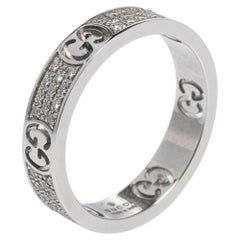 Gucci Icon Diamond 18k White Gold Band Ring Size 53